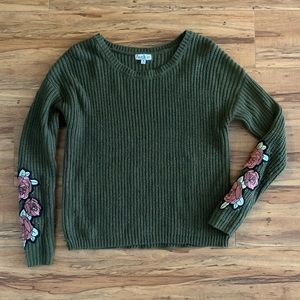 Crave Fame M Green Sweater w/ Embroidered Patches